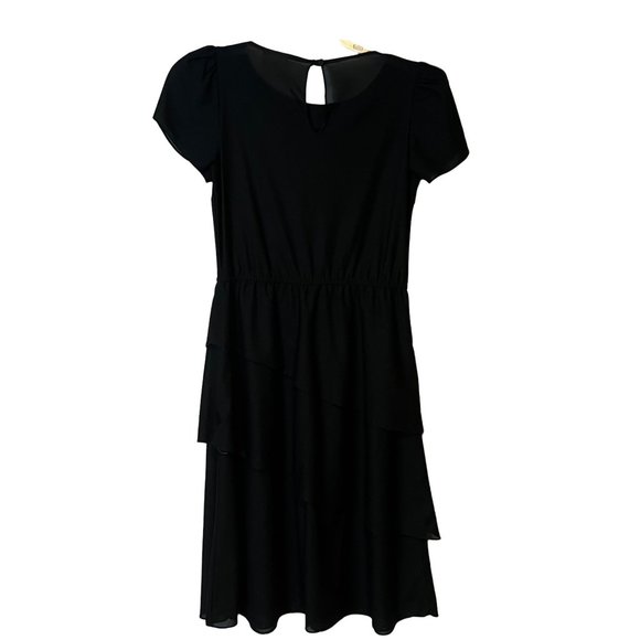 Vintage Miss Joni Dress Tiered Layer Ruffles Short Sleeve Black Career - Picture 10 of 11